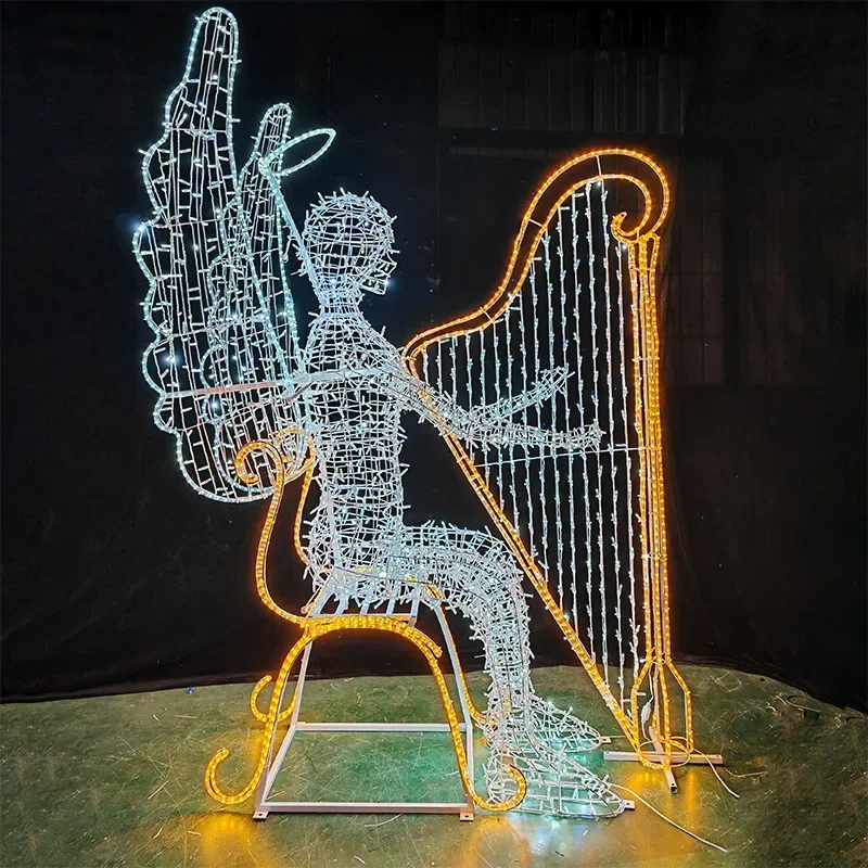 Christmas Street Decoration Selling 3D Outdoor Christmas Holiday Theme Large Angel Lights LED Decorative Angel Motif Lights