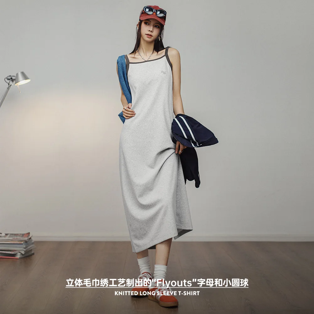 Maden Sleeveless Dress for Women Knit Casual Dresses Summer Straight Long Embroidered Letter High Waist Vacation Skirt