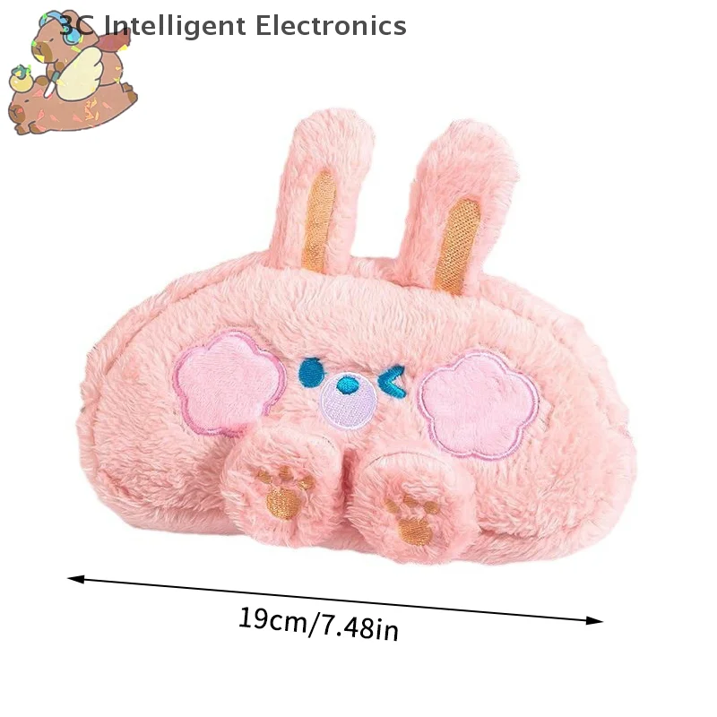 Cartoon Bear Plush Pencil Case Large Capacity Rabbit Animals Pen Bag Stationery Organizer Makeup Bag Desktop Storage