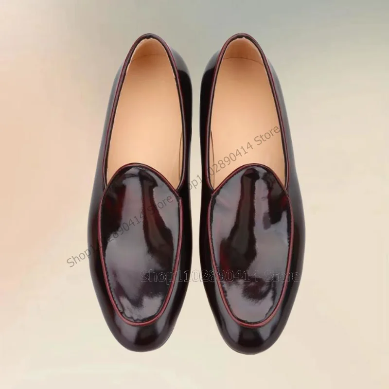 Burgandy Sewing Design Patent Leather Penny Loafers Fashion Slip On Men Shoes Luxury Handmade Party Feast Office Men Dress Shoes