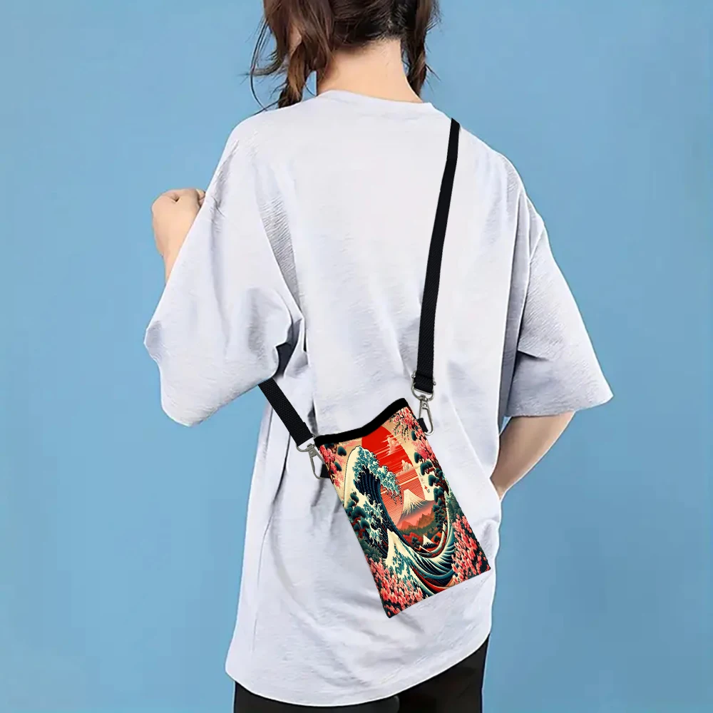 Tsunami Waves Japanese Illustration Mobile Phone Bag Multifunctional Crossbody Phone Bag Adjustable Strap Shoulder Bag Women2.10