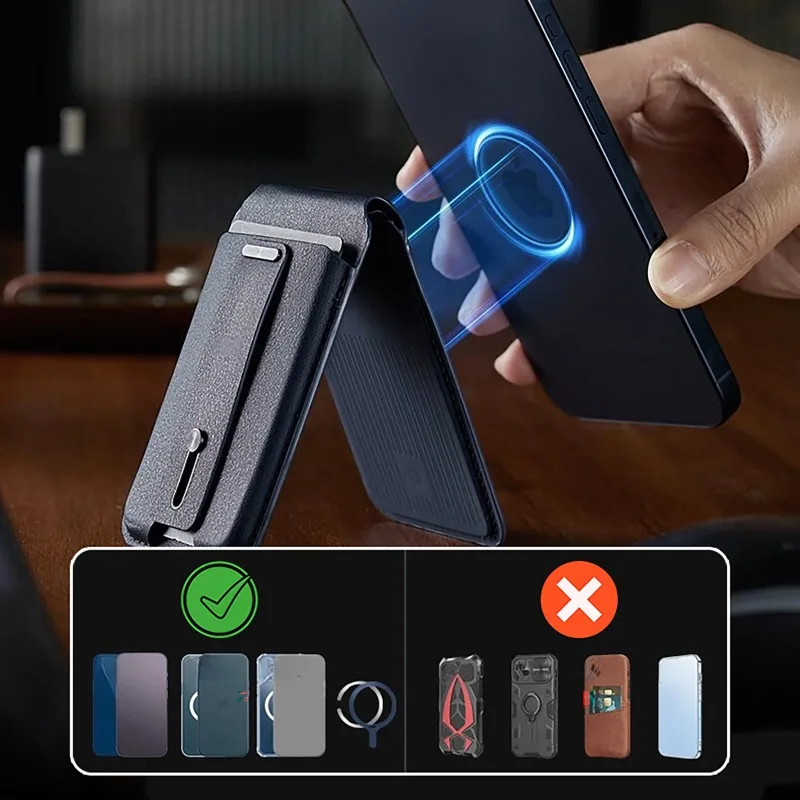 

Magnetic Card Holder with Adjustable Stand Anti-Theft and Lost Card Holder Location Chip 3000g Magnet Strength For iPhone Wallet