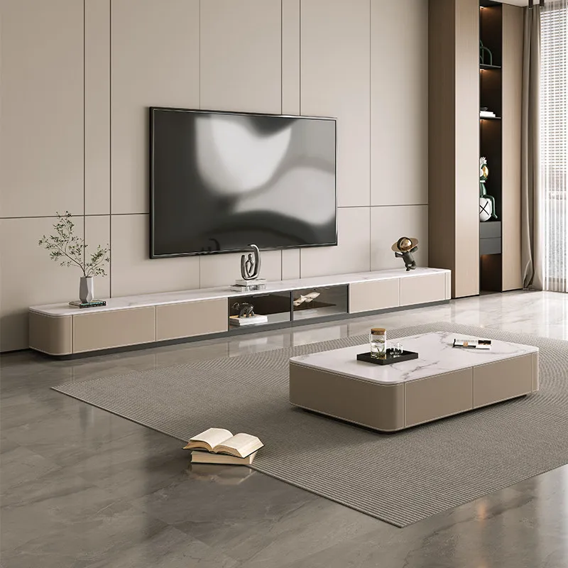 Mueble de TV Largo Decorativo, Estilo Europeo Minimalista de Lujo, Mueble de TV Nórdico con Almacenamiento, Muebles de Sala Blancos Nórdicos para el Hogar
