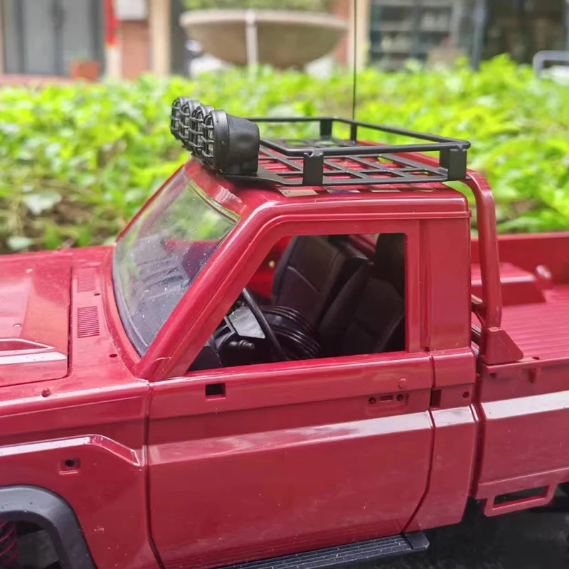 MN82 Metal Luggage Carrier Roof Rack With LED Light RC Model Car Upgrade Parts Accessories Simulation Roof Rack With Four Lights