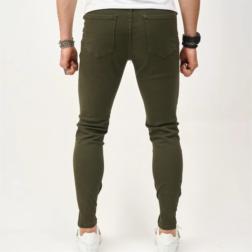 Street style Men Skinny Holes Beggar Jeans Good Quality Men\'s Distressed Stretch Slim Jogging Pencil Denim Pants Male Trousers