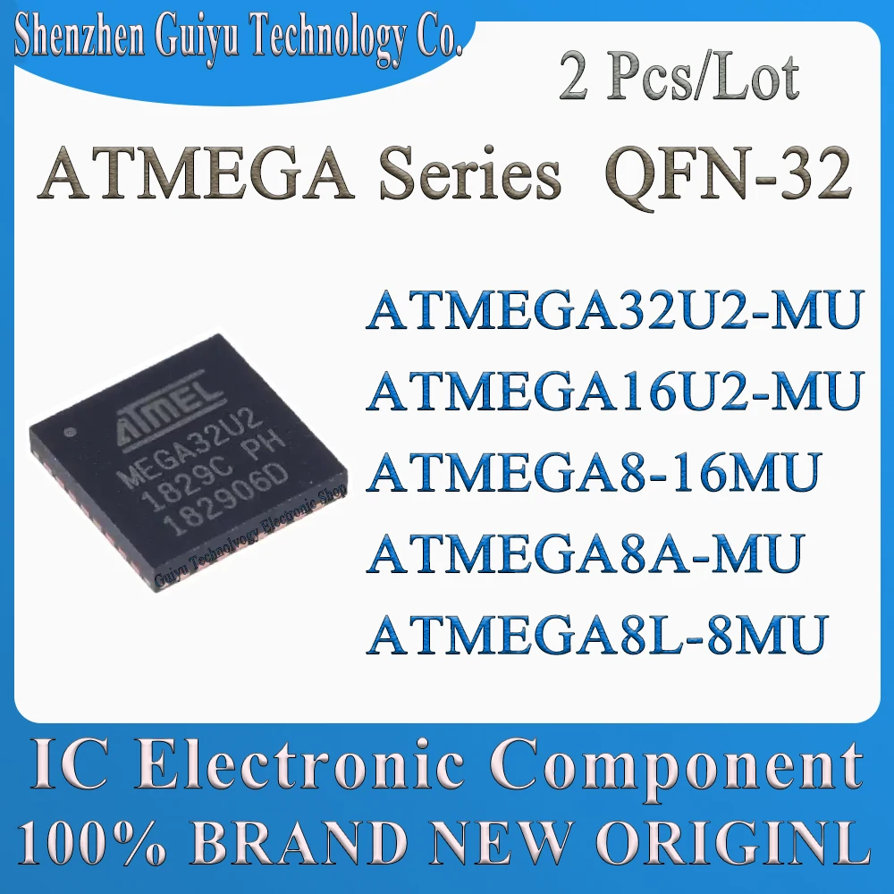 

2 Pcs/Lot ATMEGA8L-8MU ATMEGA8A-MU ATMEGA8-16MU ATMEGA16U2-MU ATMEGA32U2-MU ATMEGA32U2 ATMEGA8L ATMEGA8A ATMEGA QFN-32 IC Chip