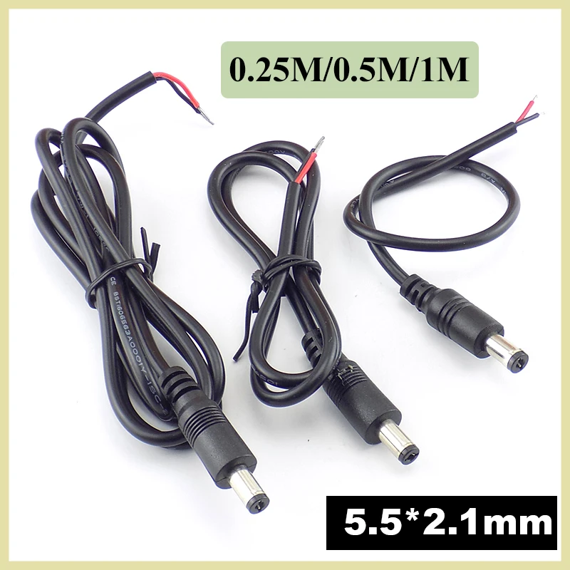 

0.25M/0.5M/1M DC Power Supply Cable Extension 22AW 12V 3A 5.5*2.1mm Connector Male Plug for CCTV Camera LED Light Strip W28