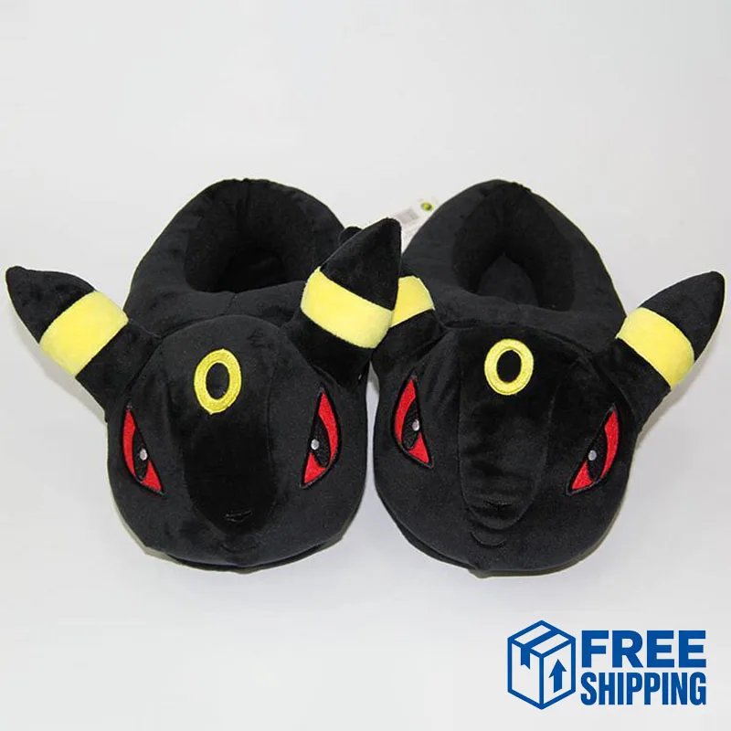 かわいいポケモンアンブレオンぬいぐるみスリッパ漫画フルラップ暖かい室内靴快適な滑り止めソフトホームスリッパ完璧なギフト