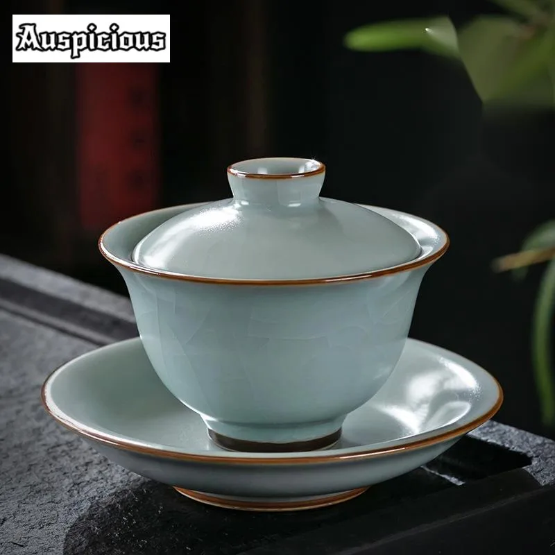 Porcelana Gaiwan de porcelana Azure Ru Kill, Juego de tapa de té con apertura estética, fabricante de té doméstico, cuenco de cubierta, suministros de regalo, 180ml