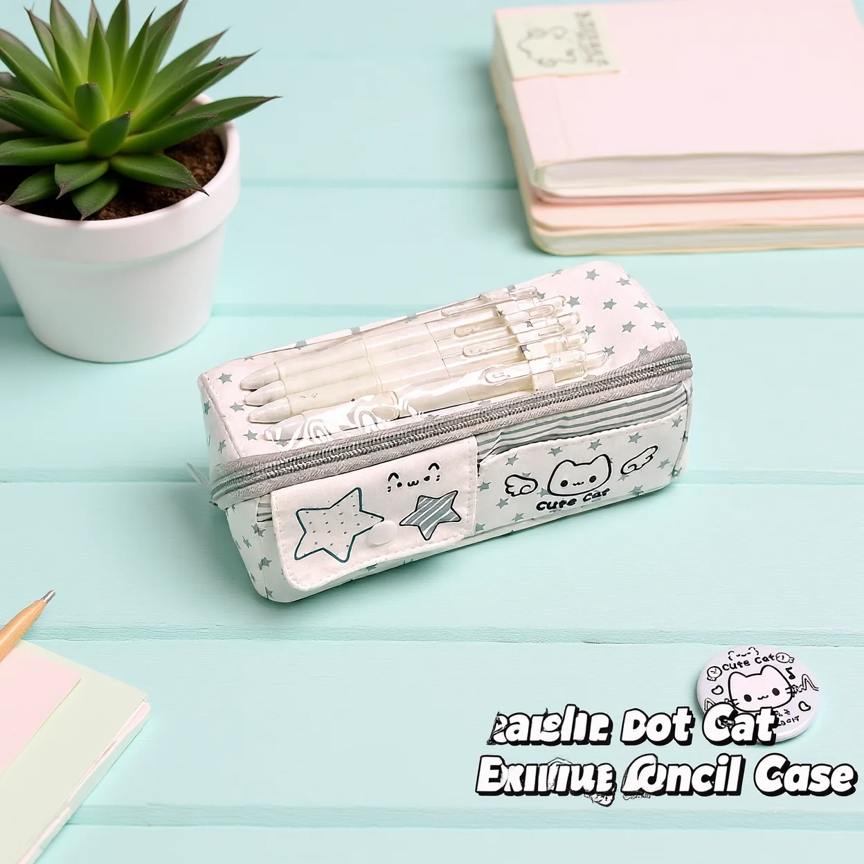 Cute Pencil Case Wide Opening Flannel Pencil Case Double Layer Pencil Case Square For Personal Items Work Travel