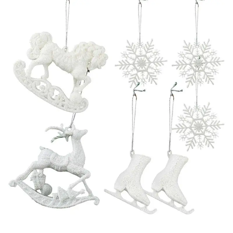 Christmas Hanging Pendant White Ornaments For Christmas Tree Christmas Hanging Snowflake Ornaments Snowflakes Elk horse