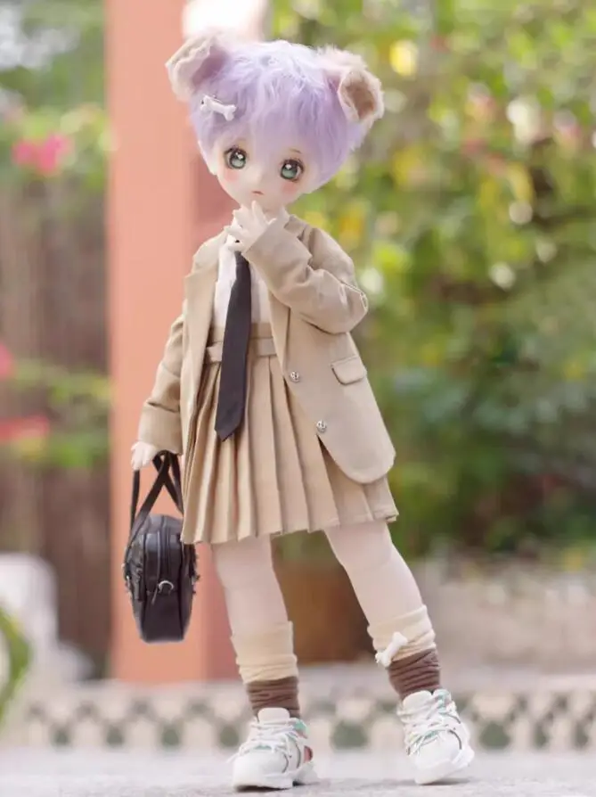 D09-P367 Kinder handgemachtes Spielzeug 1/4 1/6 YOSD MSD Bjd Puppenkleidung Kariertes Freizeitanzugkleid 2 Stück/Set