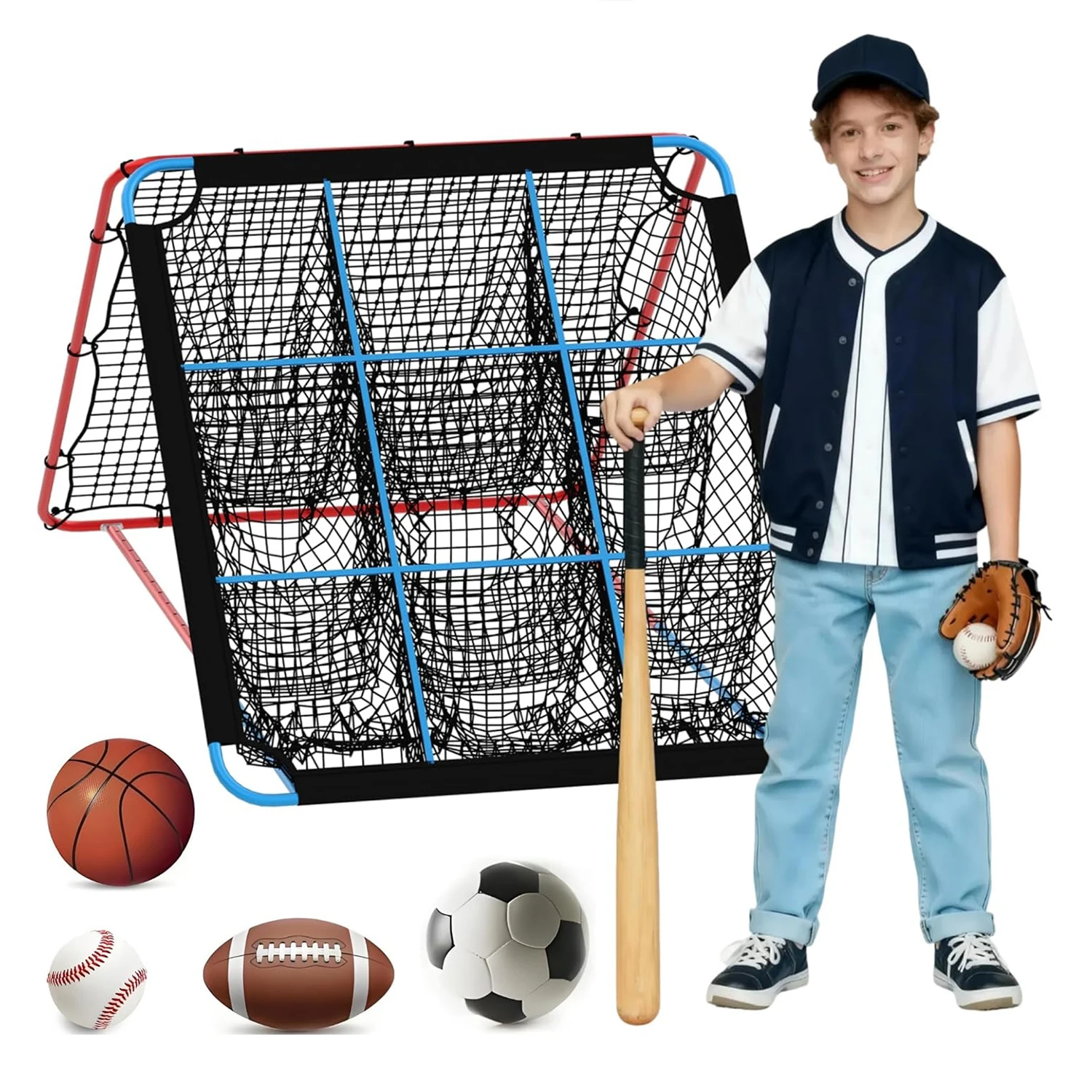 

Baseball Rebounder Net, 12-Angle Baseball Pitching Net with 9 Pocket Net, Softball & Baseball Training Equipment