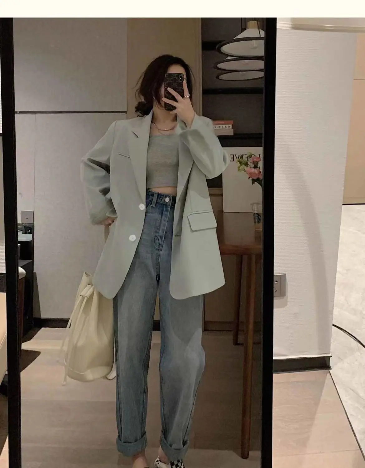 2023 Woman Blazer Spring Lavender Jacket Straight Loose Office Lady Suit Casual Single Breasted Outwear P-2303