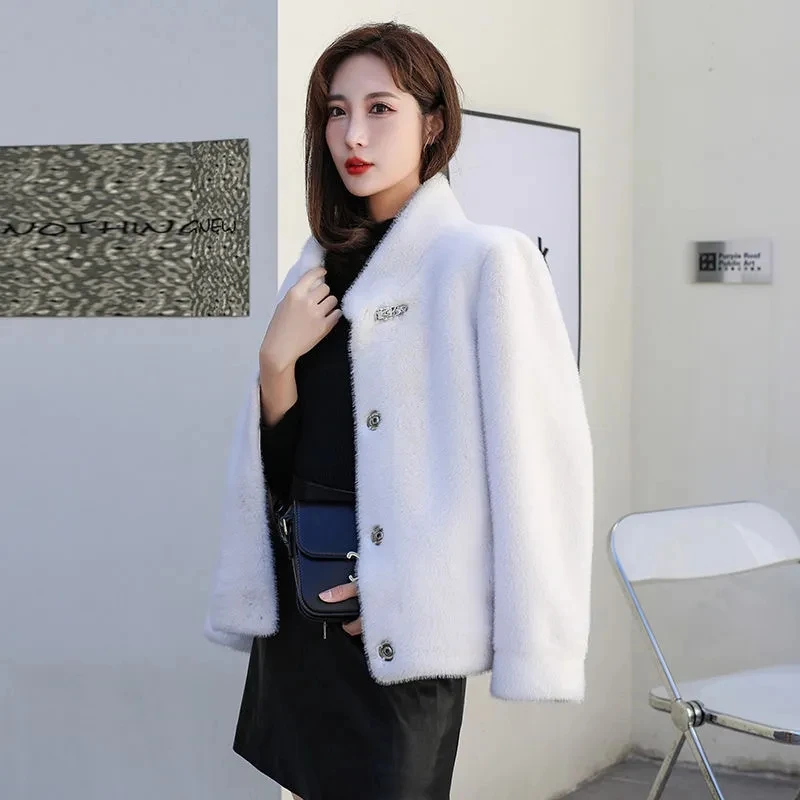 Damska kurtka ze sztucznego futra 2025 Jesień Zima Nowa stójka Kurtki z futra norek Damskie Grube Ciepłe Parki Krótkie Okrycia Wierzchnie