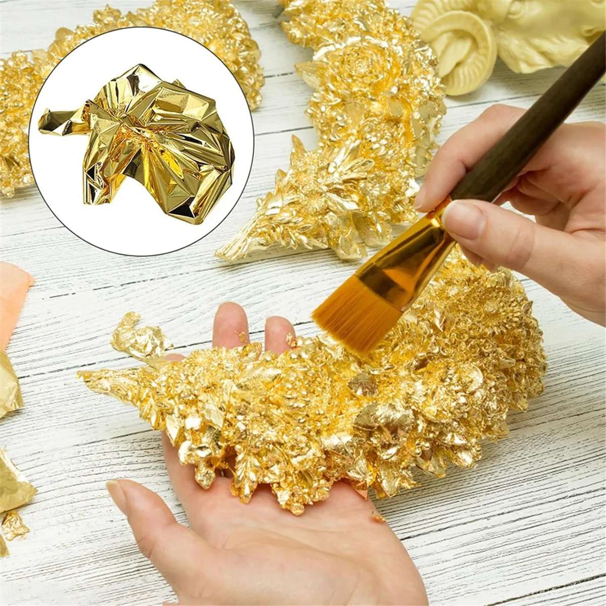 200 PCS Gold Sheets Gold Foil for Art Gilding Flakes Multipurpose Gold Leaves Flakes Gold Flakes 8.5 X 8 cm image 3