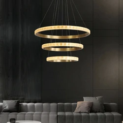 Modern Luxury Crystal Circle Hanging Chandelier for Living Room Dining  Hotel Villa LED Pendant Lighting Decor Fixture