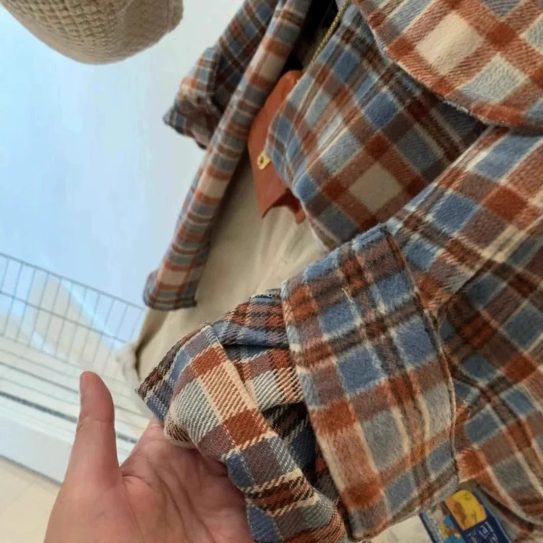 الأمريكية الرجعية المتناقضة اللون منقوشة قميص المرأة ترتيب الأسرة طوق سترة بأكمام طويلة ربيع الخريف فضفاض نحى الأعلى #4