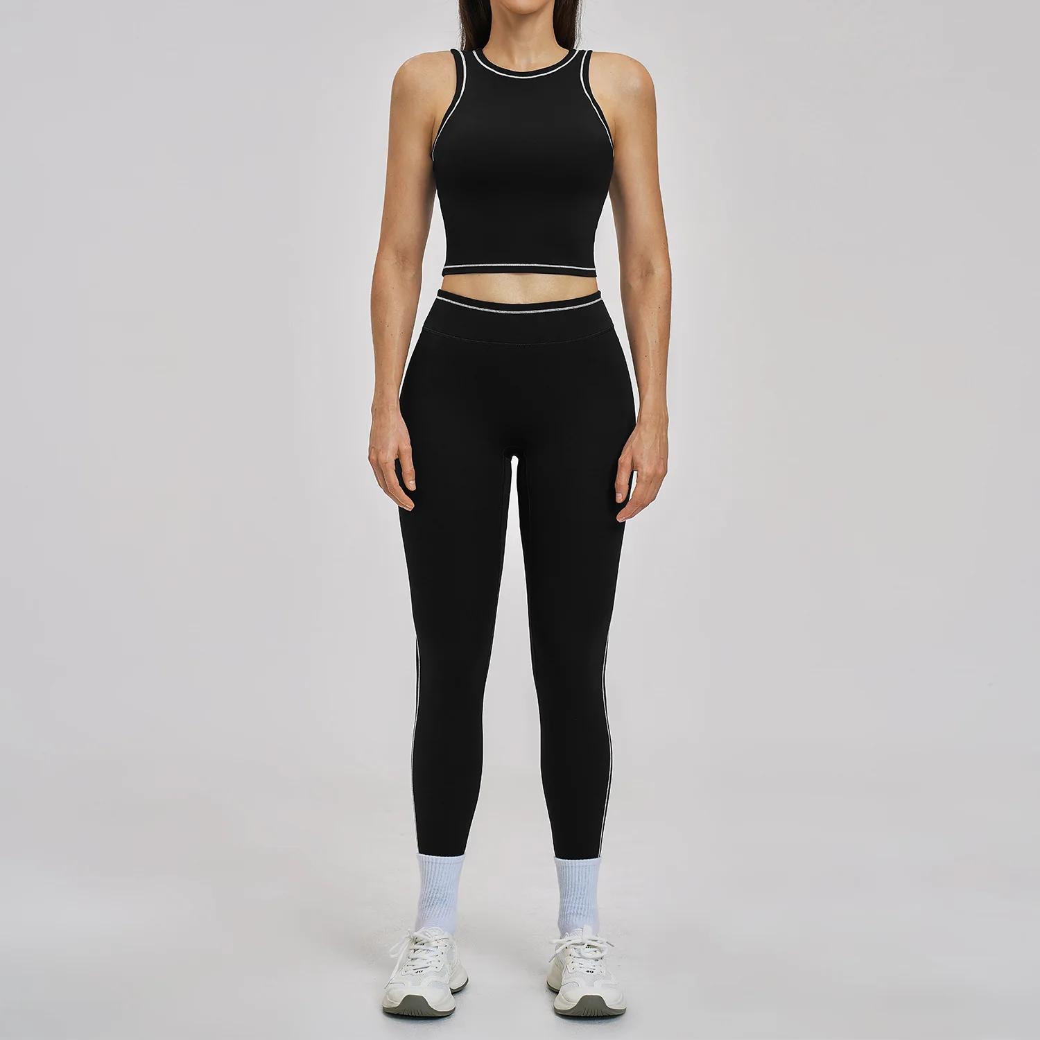 Maxdutti Color Blocking Nude Yoga Suit, Tight And Shockproof Sports Suit, Outdoor Running And Fitness Suit New Two Piece Set