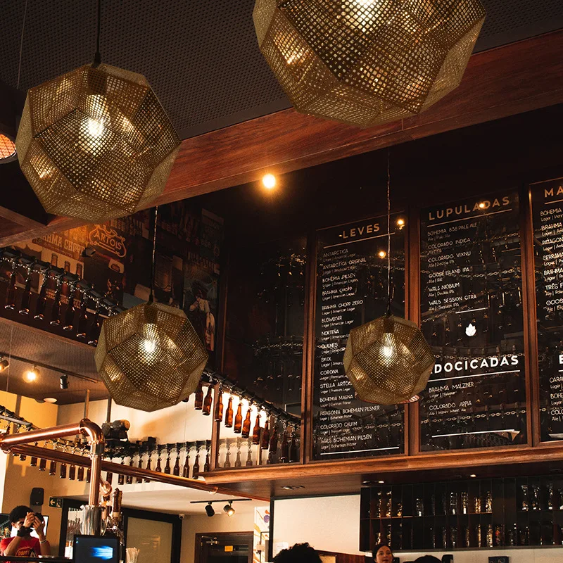Nordic Dining Chandelier Retro Bar Cafe Lighting Creative Pendant Light Luxury Post-Modern Stainless Steel Geometric CeilingLamp
