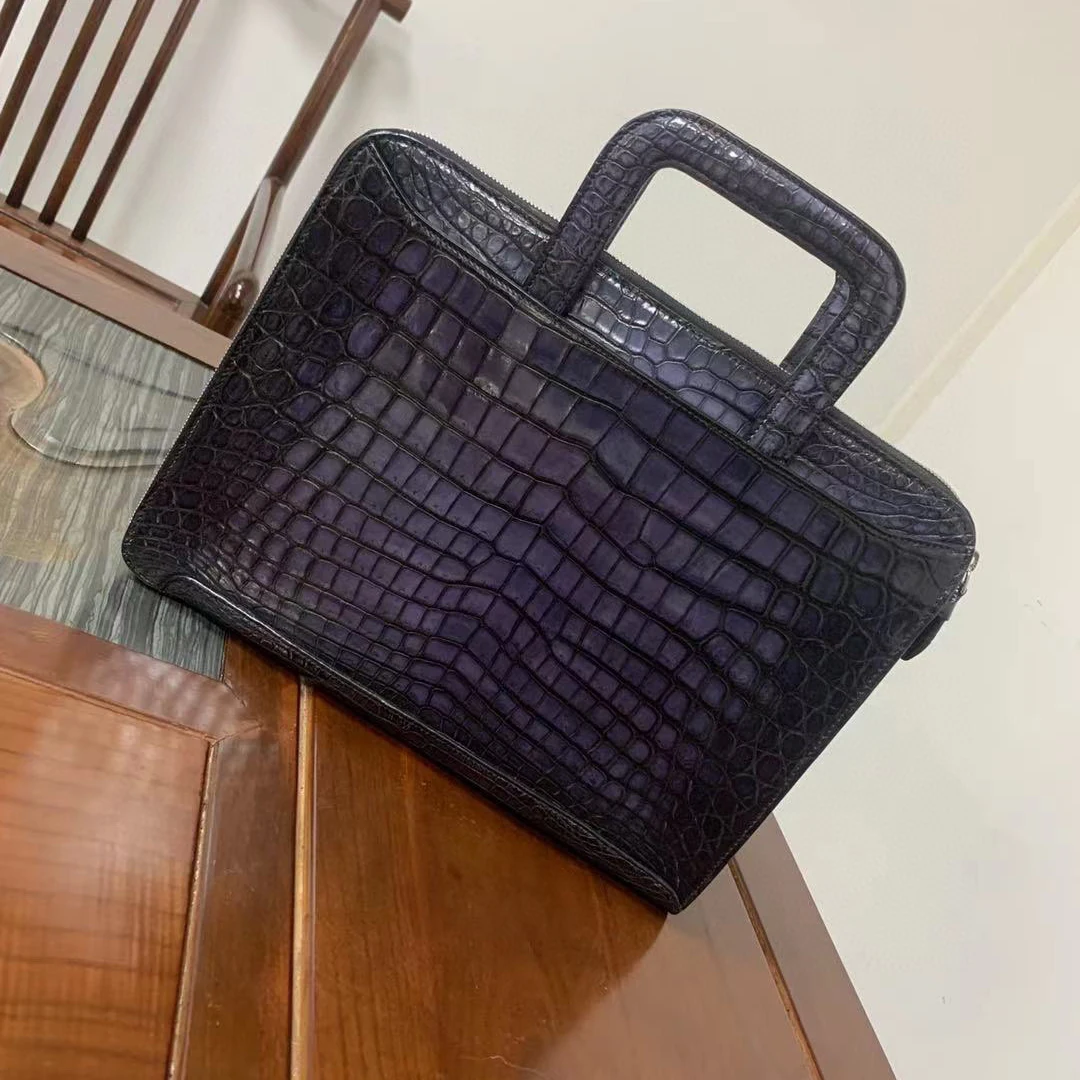 2023 Seetoo Crocodile Skin Idermy Briefcase Deerskin Velvet Inner Shoulder Bag Handbag Office Leisure Bag 28*37*2.5cm