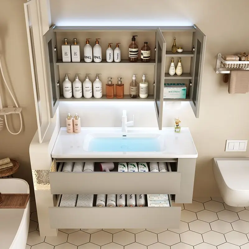 Cream gray  sanitary bathroom ceramics integrated, washing table, face wash basin with side cabinet combination