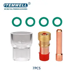 7PC Tig Welding Torch Stubby Gas Lens #12 Pyrex Glass Cup Contact Tip Collet Kit For WP17 WP18 WP26 Tool Parts Heat Resistant