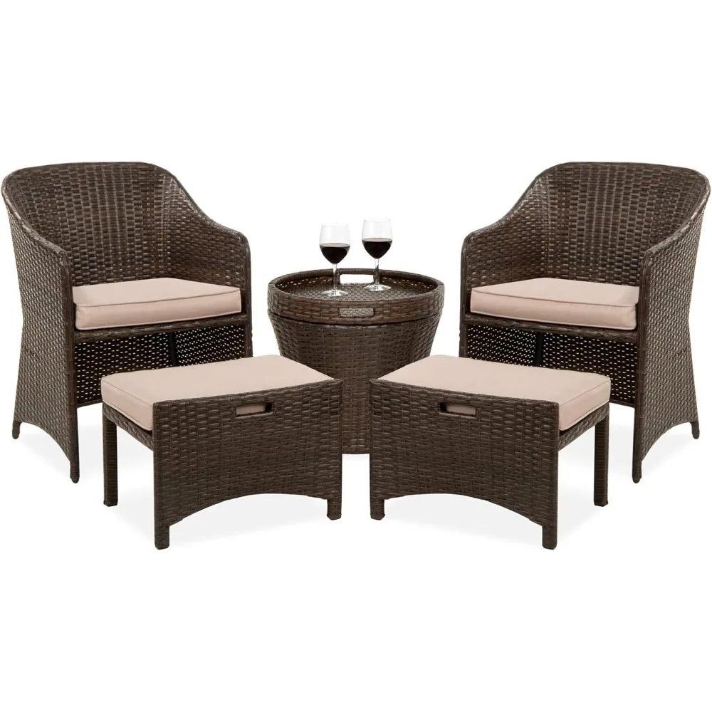 

Набор мебели для уличного патио из 5 предметов, сборка не требуется, плетеная разговорная бистро и стол для хранения на заднем дворе, крыльце, балко