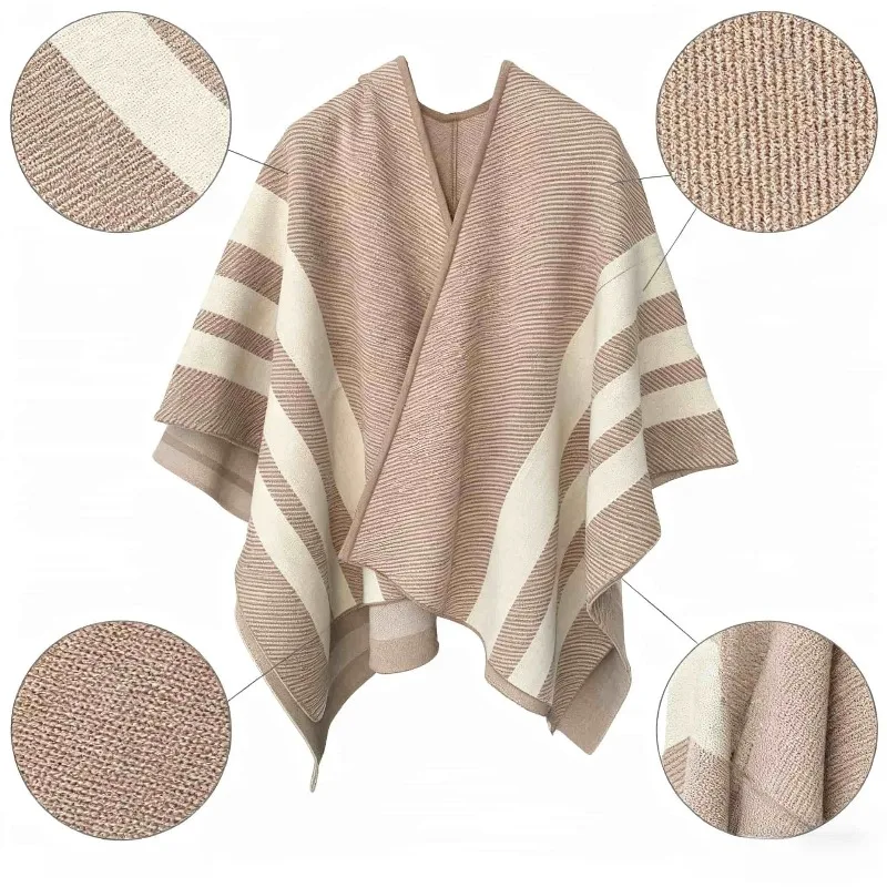 

Женское полосатое вязаное пончо большого размера - модная мягкая теплая повседневная накидка, зимняя шаль, верхняя одежда для женщин