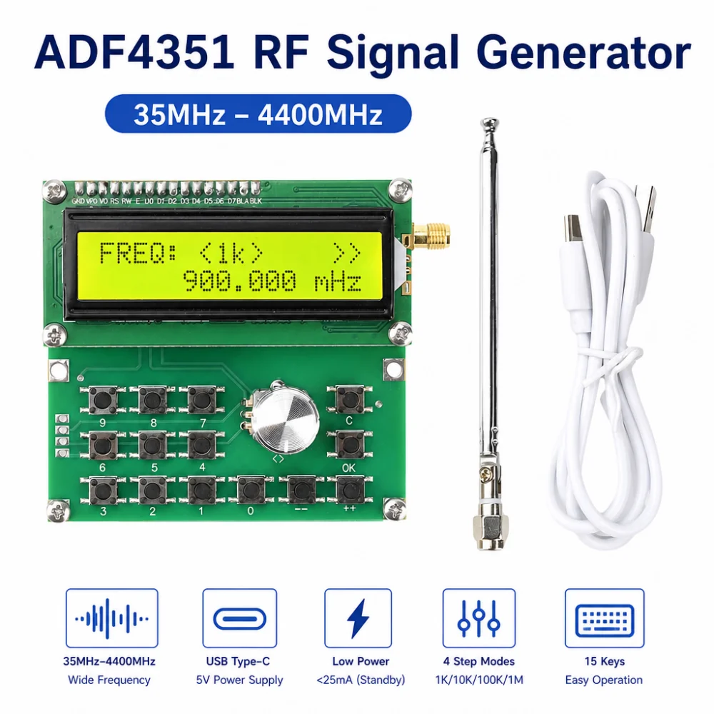 Image of DC 4,5V-5,5V 35MHz-4400MHz HF-Signalgenerator, ADF4351 Signalquelle, vier Schrittmodi (1K, 10K, 100K, 1M), Typ-C-Schnittstelle