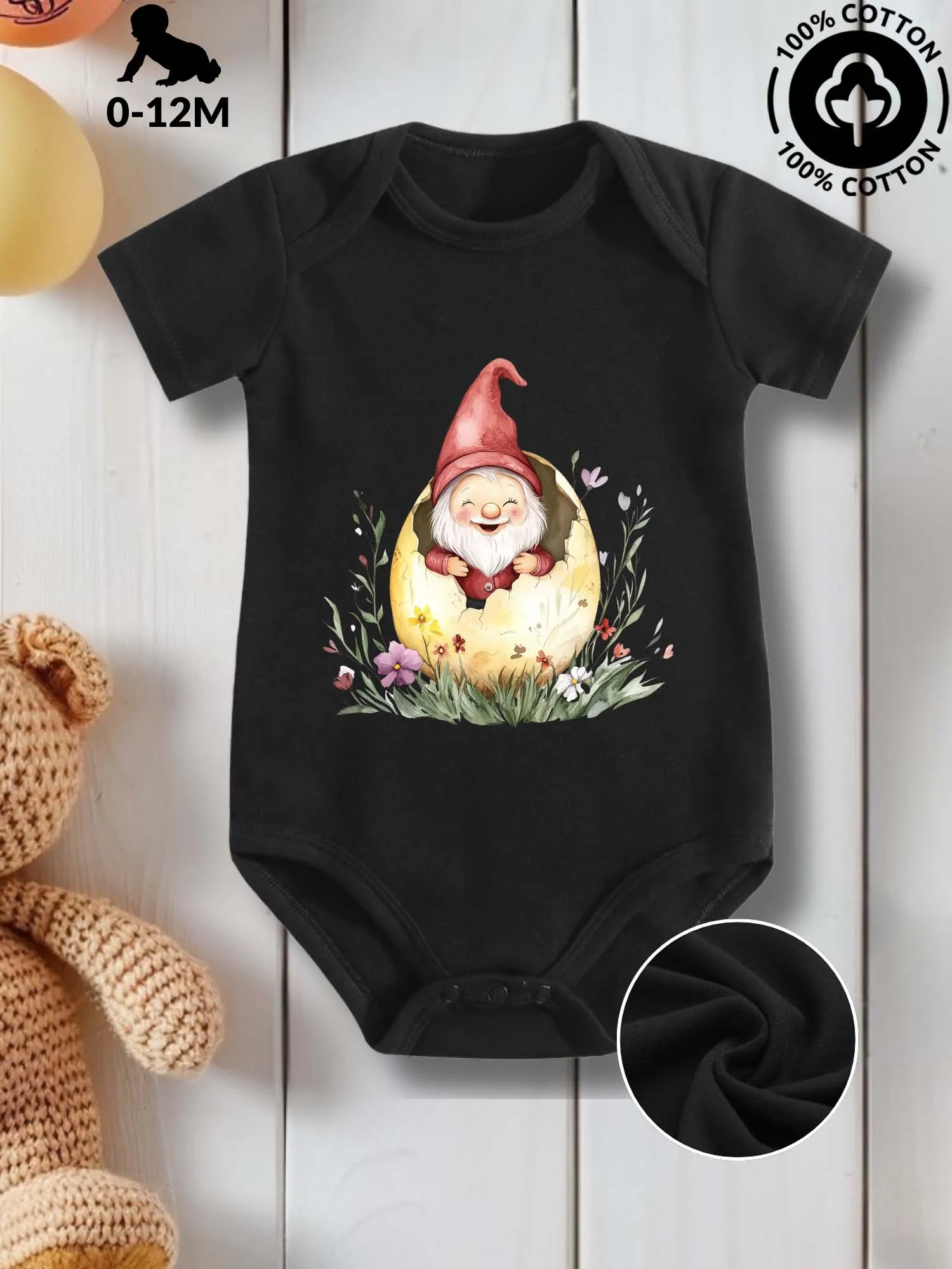 

Детский костюм унисекс Happy Easter Gnome для ползания, комбинезон из чистого хлопка для ухода за кожей, всесезонное черное боди 190GSM