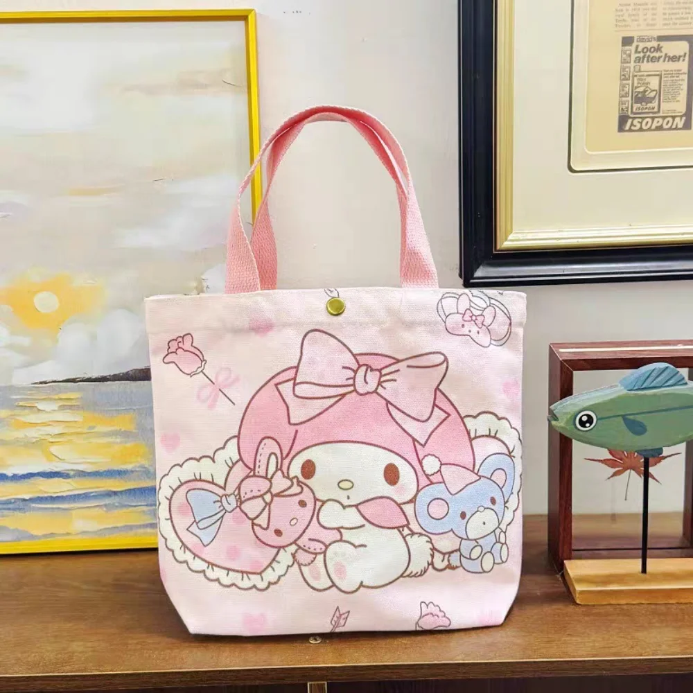 

Hello Kitty Kuromi Button Canvas Tote Cute Sanrio Melody Cinnamoroll Large Capacity Handbag Reusable Eco-Friendly Shopping Bag