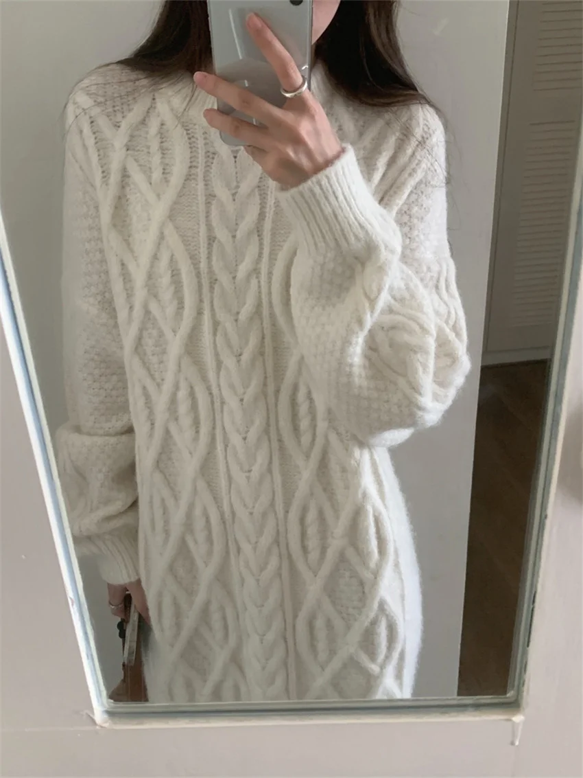 Alien Kitty Stylish Sweaters Straight Dress Women Vintage Warm Straight 2023 Chic Gentle OL Loose Winter Knitted Thicken