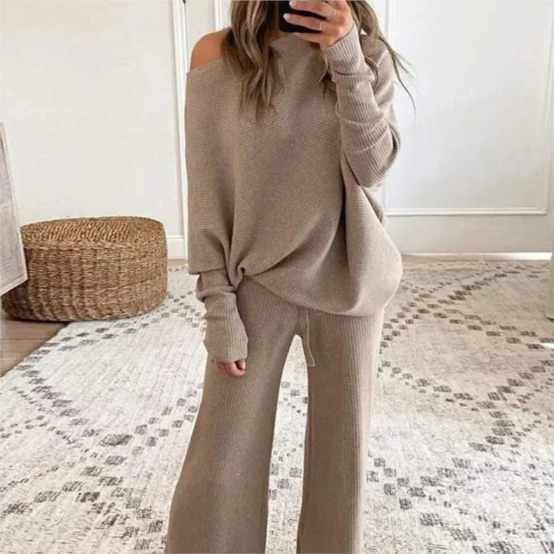 Neue Herbst Und Winter frauen Anzug Einfarbig Rundhals Langarm Pullover + Hose Lässige Mode Zwei-stück Anzug