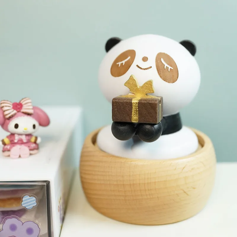 

Creative wooden giant panda music box For Room Tabletop Decoration