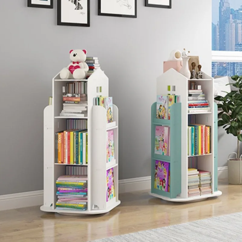 Children's Bookshelf 360° Rotating Cartoon Books Rack Floor Simple Child Book Shelf for Home Bookcases Furniture Book Rack