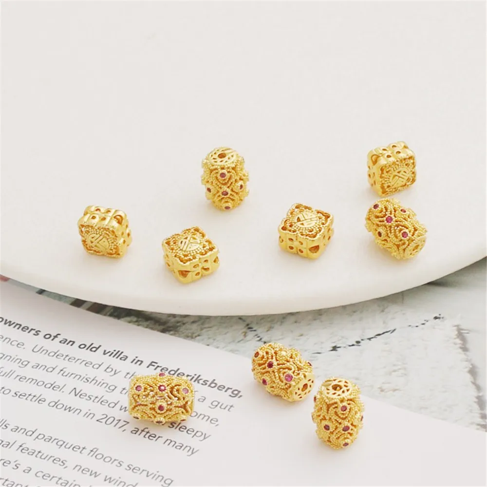 Double-Sided Hollow Bucket Beads, Ancient Method, Matte Gold, Zirconium, Separated Beads, DIY Bracelet, Necklace Accessory