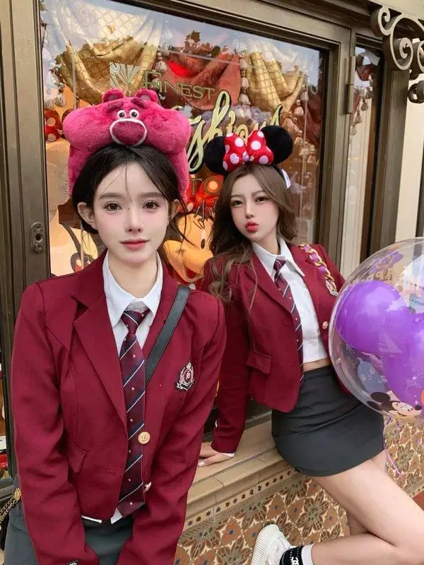 Autumn New Japan Korea Style School Uniform Girl Red Sexy Set School Uniform Improved College Style Daily Jk Uniform Set