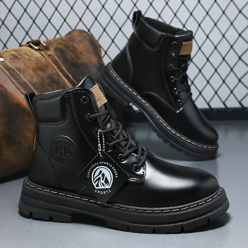 Male Shoes New High Top Leather Boots for Men Comfortable Men's Motorcycle Boots Lace-Up Ankle Boots Botas Hombre Large size 48