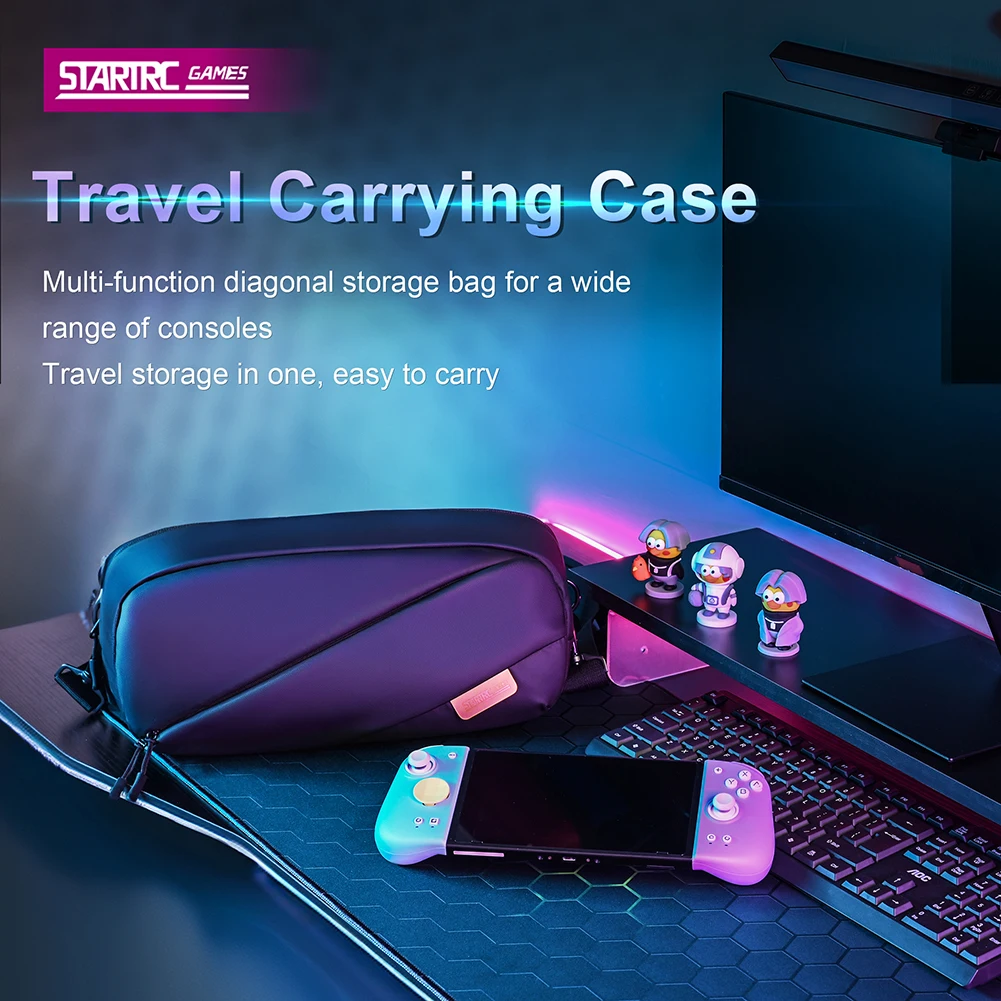 Portable Storage Bag for Steam Deck OLED/ROG Ally X/PS Portal PU Leather Carrying Case with Pockets Travel Shoulder Pouch Bag 