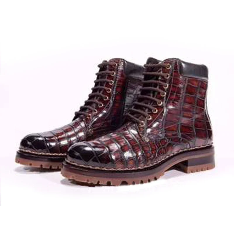 Chue New Crocodile Leather Men Shoes  Male Boots Fashion  High cut  Lace-Up