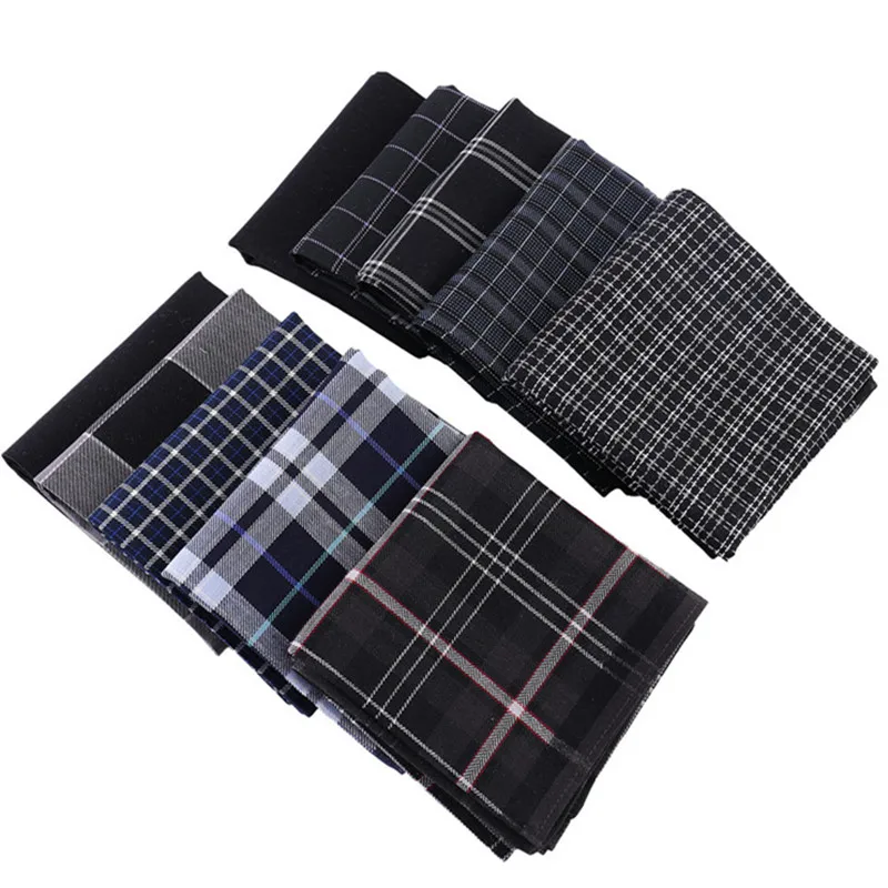 3Pcs 43x43cm 100% Cotton Dark Color British Style Striped Checkered Mature Man Pocket Wedding Party Business Handkerchiefs