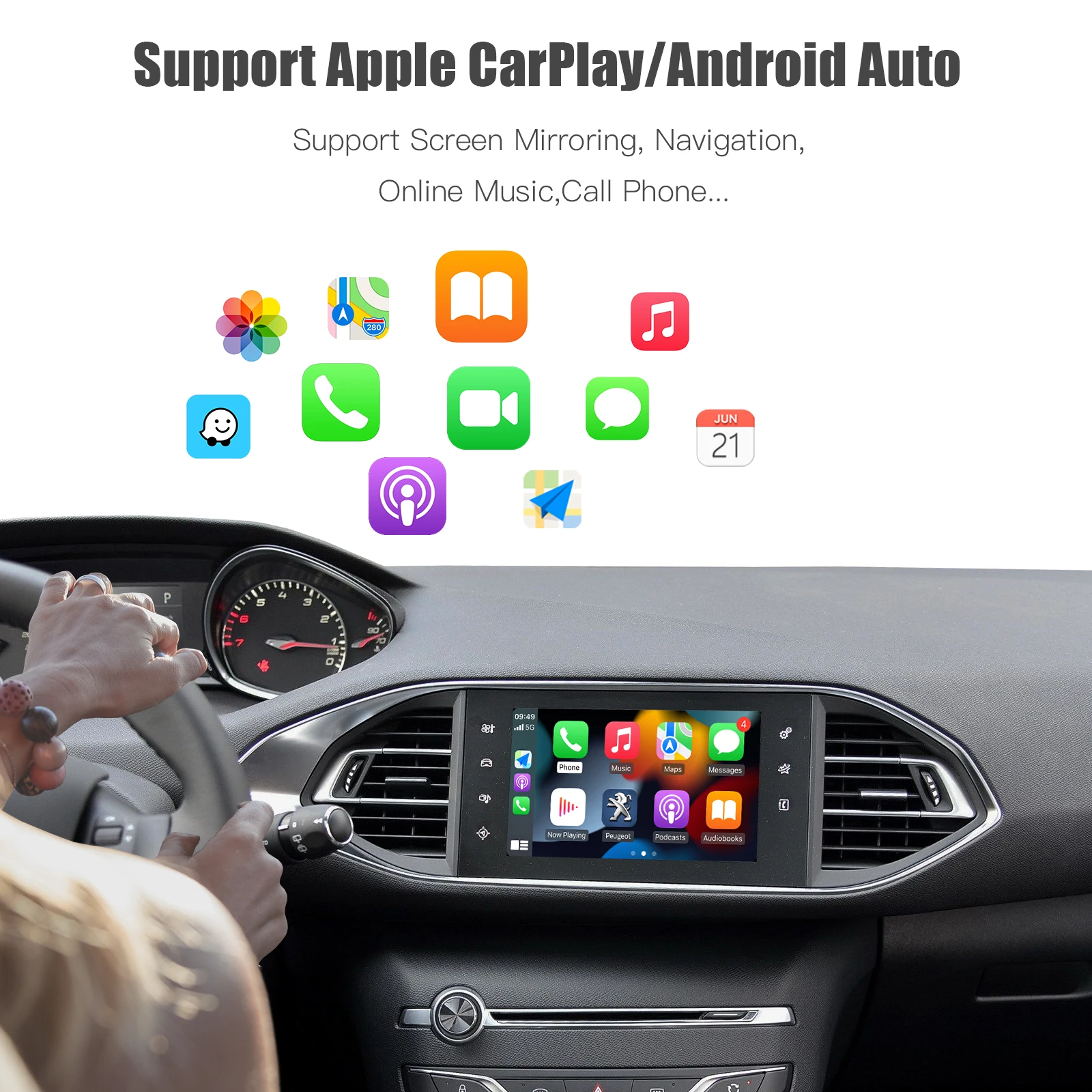 NWE inalámbrico Apple Carplay Android Auto se adapta a Peugeot y Citroren SMEG y MRN NAC 208 308 508 3008 y C4 DS3 DS4 DS5 cámara de marcha atrás