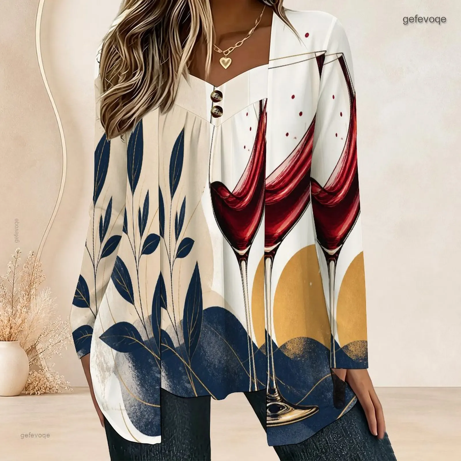 Women Fake Two Piece Long Sleeve Blouse Open Cardigan With Cami Top V Neck Button Detail Pleated Front Loose Tunic Oversize