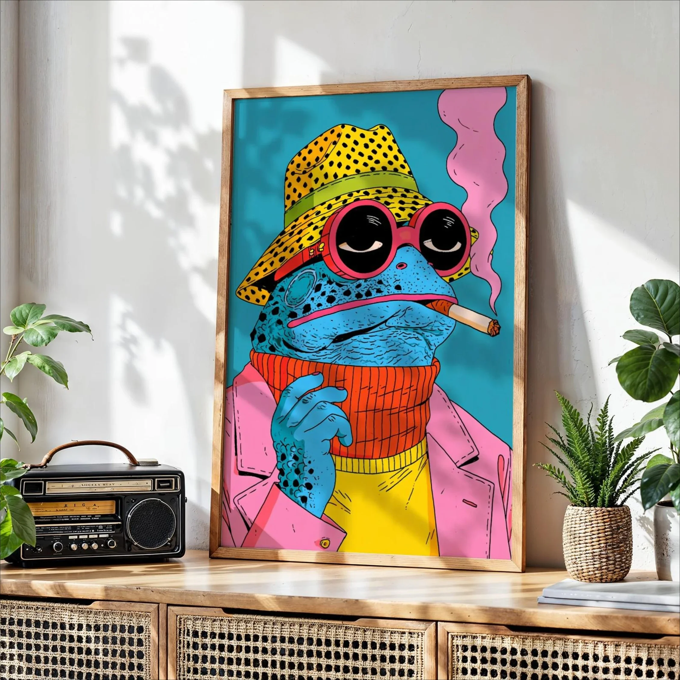 Multiple sizes 1pc frameless Canvas Painting,Modern Abstract Y2K Funky Frog Canvas Poster - Unframed Pop Quirky Animal Canvas Pr