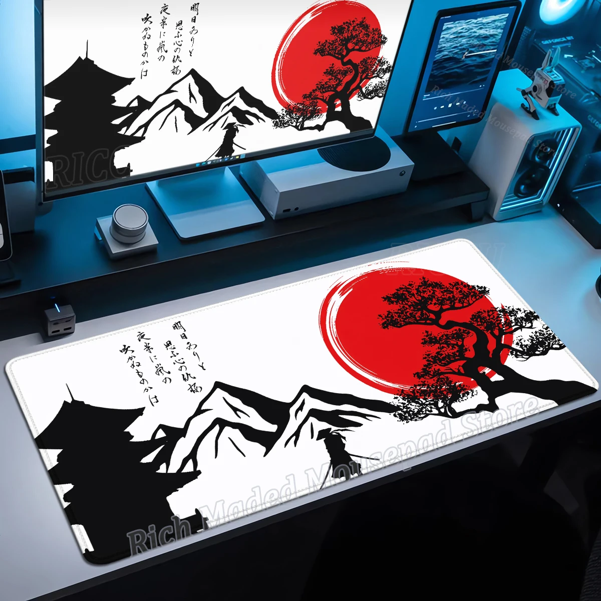 

Ink Samurai Red Sun Mouse Pad aesthetics Xxl Anime Computer Gamer Large Desk Mat Office Accessory Carpet Gaming Desk accessories