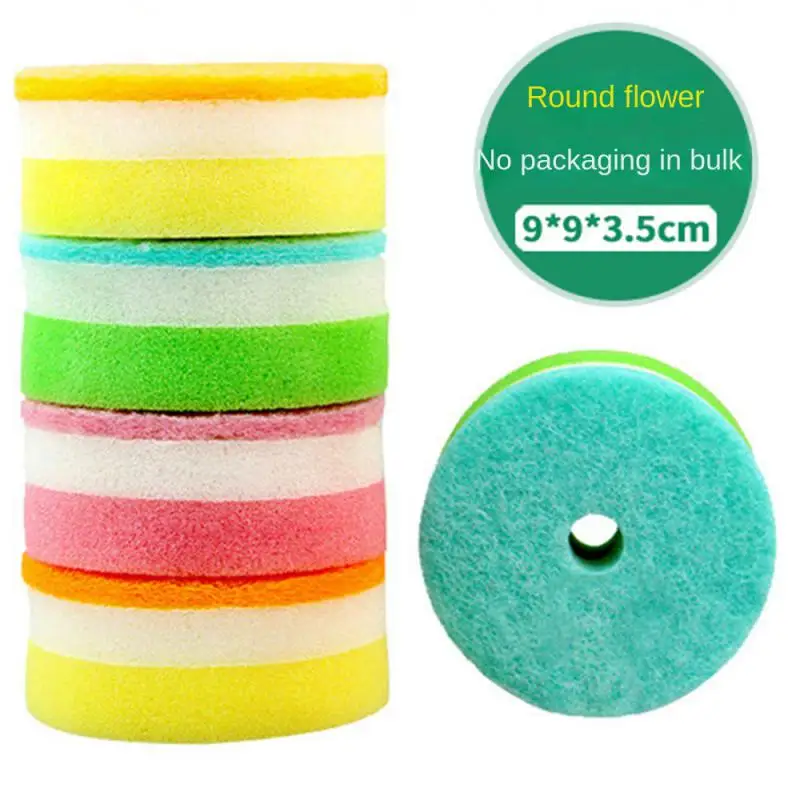 1/2/4Pcs Cleaning Sponge Kitchen Flower Shape Scouring Pad Double-sided Dish Washing Sponges Brushes Household Cleaning Tools