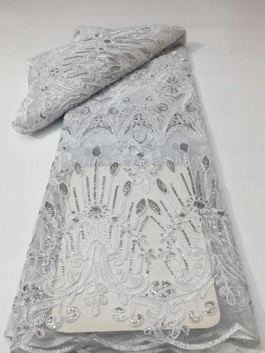 

White Lace Fabric 2023 High Quality African Sequins Lace French Tulle Lace Fabric Nigerian Mesh Fabrics For Party Dress PYX2312