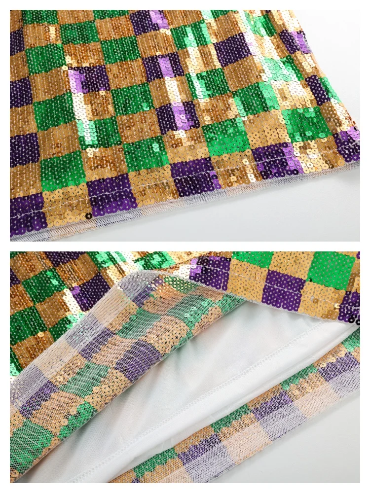 Robe de soirée à paillettes Mardi Gras pour femmes, col rond, demi-manches, t-shirt court et ample, robe carrée à paillettes géométriques