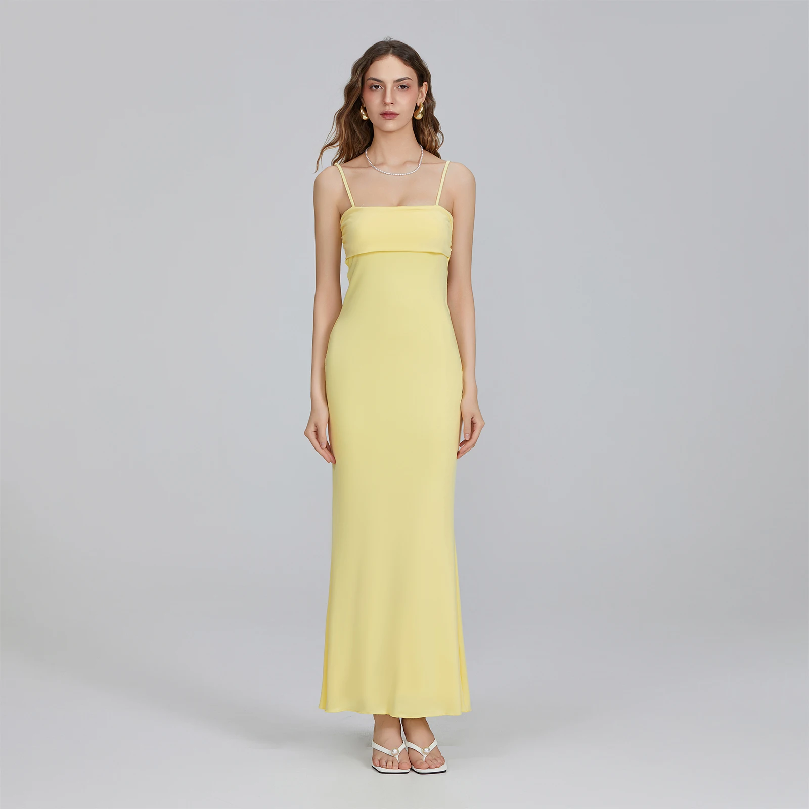 Nuevo vestido largo tipo camisola para mujer, vestido ajustado con cuello cuadrado y tirantes finos ajustables, vestido de Color sólido para fiesta, Club, boda, noche S M L